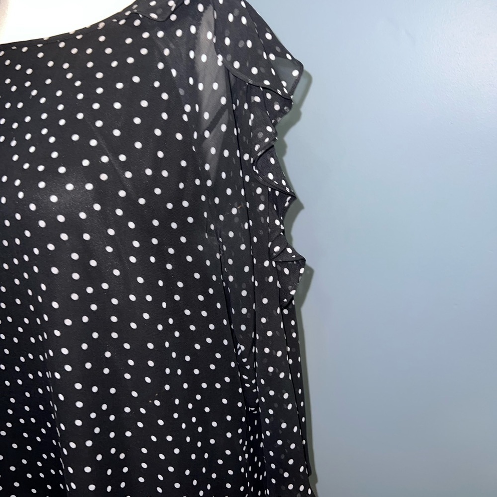 Black White Polka Dot Lined ruffle Sleeve Dress - Picture 3 of 6